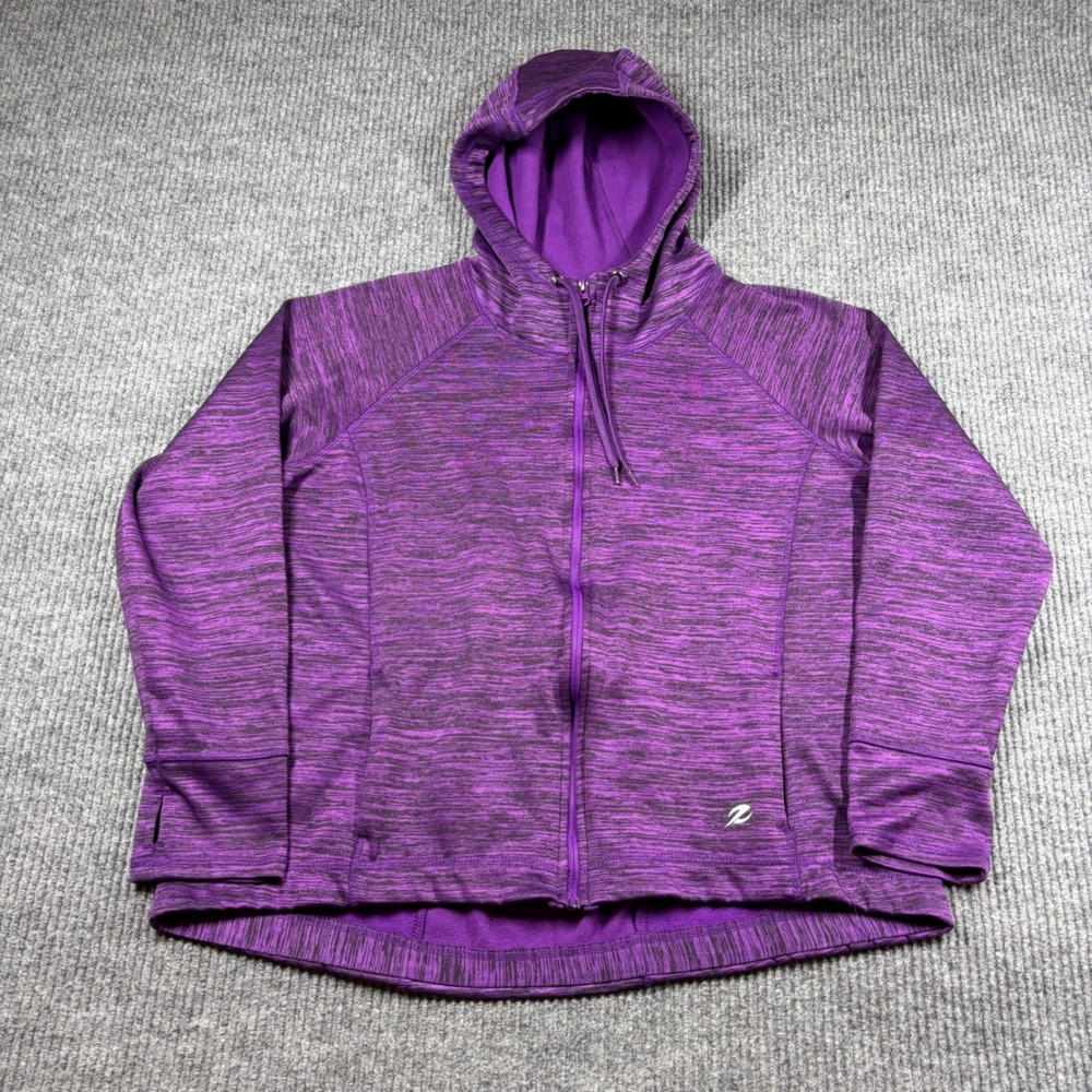 Energy Zone Womens XL Purple Space Dye Full Zip Hoodie Thumbhole Fleece Jacket